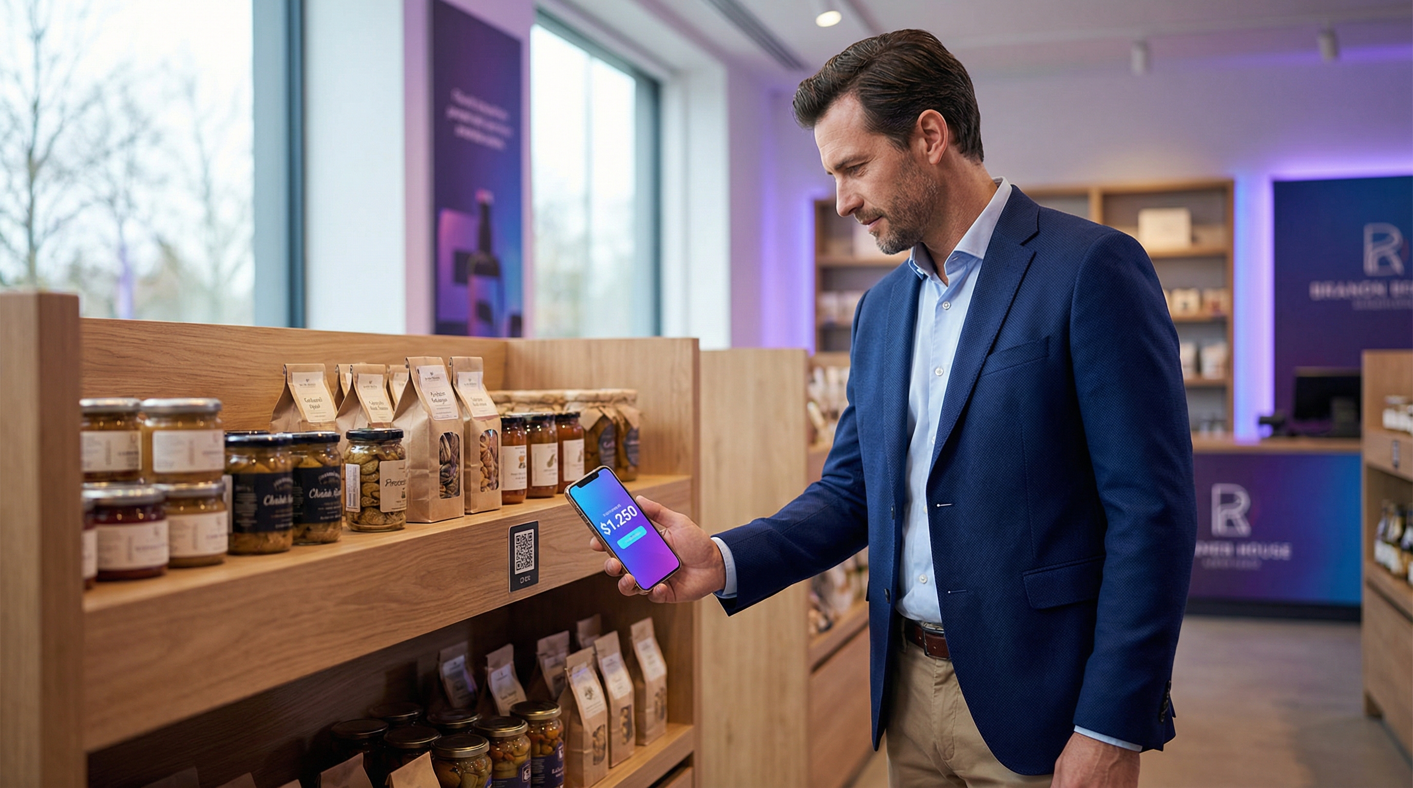 Info-QR: Cliente consultando precio con celular en tienda